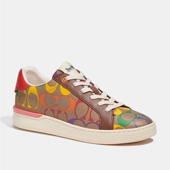 NWT‎ Coach Clip Low Top Sneaker In Rainbow Signature Canvas size US5/EU 35.5 - Picture 1 of 10